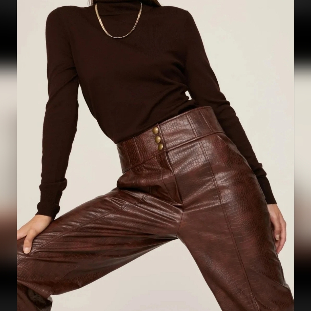 Veronica Beard Carabella Embossed Croc Effect Cropped Tapered Pants Size 4 - Picture 11 of 12